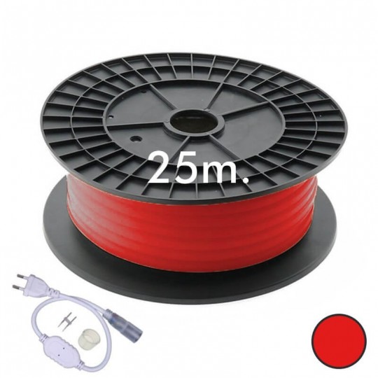 Neon LED ROND Flexible 220V Bobine 25m 16mm - 9,6W/m - Rouge