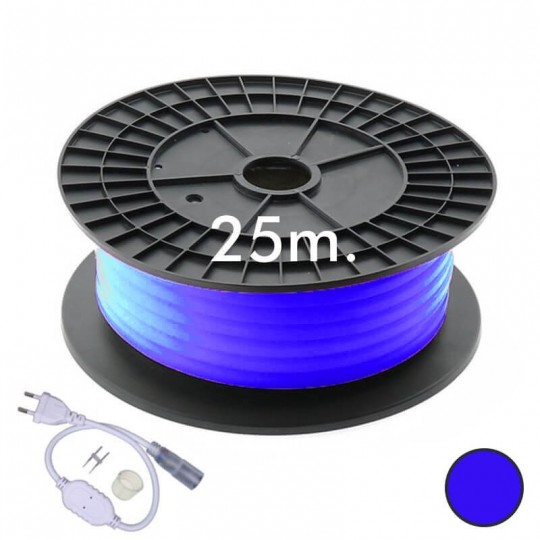 LED Neon Flex Lichtschlauchrolle RUND 220V 25m 16mm - 9,6W/m - Blau