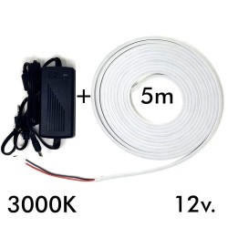 Pack Fita Neon 3000K LED 6mm 12V + Fonte de alimentação