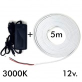 Pack ruban Neon 3000K LED 6mm 12V  + F. Alimentation