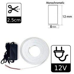 Pack Fita Neon LED 6mm 12V + Fonte de alimentação