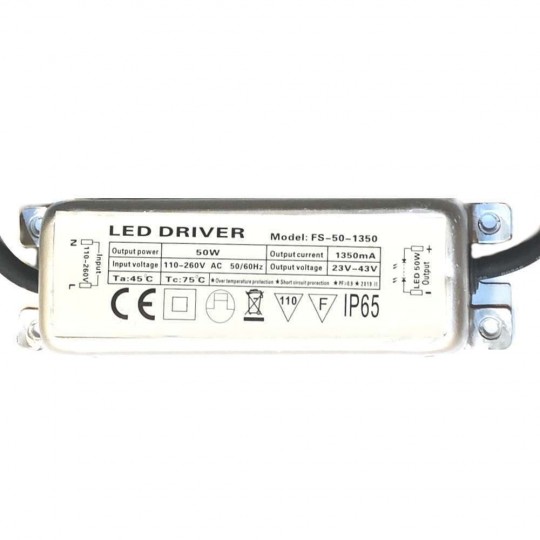 Driver for LED luminaire 50W 1300mA  - IP65