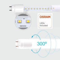 8W LED Tube Glass  300º  60cm - 130Lm/W - HIGH LUMINOSITY - OSRAM CHIP