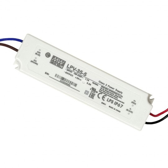 Alimentation PROFESSIONNELLE 5V 5V 25W 5A - MEAN WELL - IP67  - TÜV