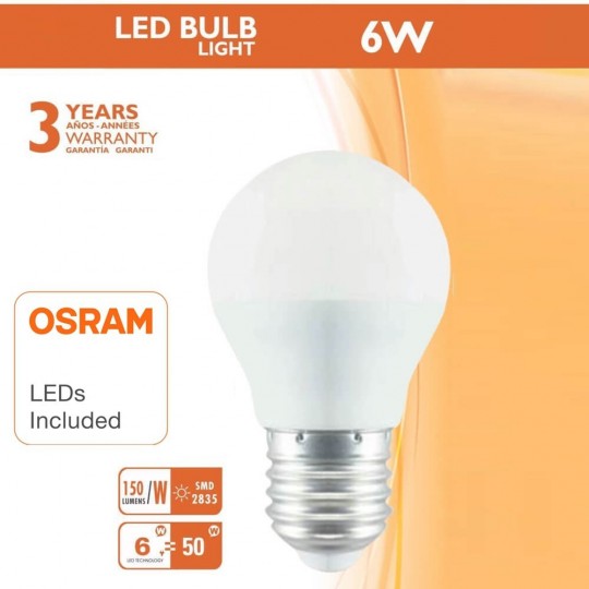 6W LED Lampe E27 G45 220º - OSRAM Chip