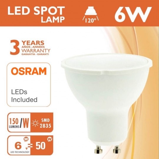 GU10 - 6W  - 120° - Osram Chip