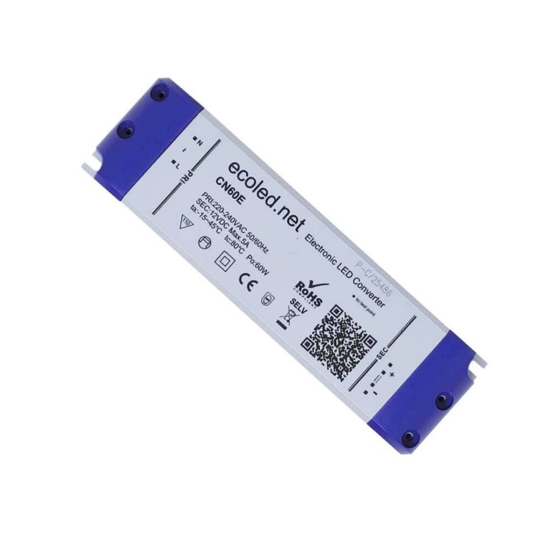 Fonte de alimentação PROFISSIONAL 12V 60W - ECOLED - IP20 - TÜV