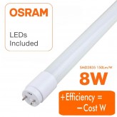 Tube LED 8W Cristal 300° - 60cm - LUMINOSITÉ ÉLEVÉE - OSRAM CHIP