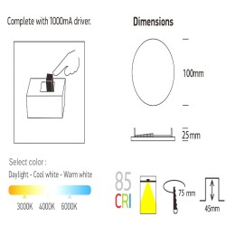 Downlight LED 8W - Frameless QUASAR - OSRAM CHIP DURIS E 2835 - CCT