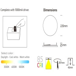 Downlight LED 24W  - Frameless QUASAR - OSRAM CHIP DURIS E 2835 - CCT