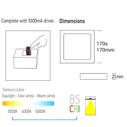 15W LED Ceiling Light - Square Stainless Steel - CCT - OSRAM CHIP DURIS E 2835