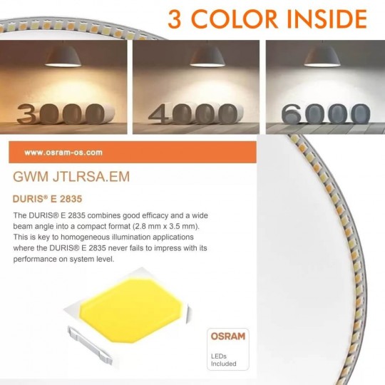 LED Einbauleuchte Rund 15W Silber Rahmen - CCT- OSRAM CHIP DURIS E 2835