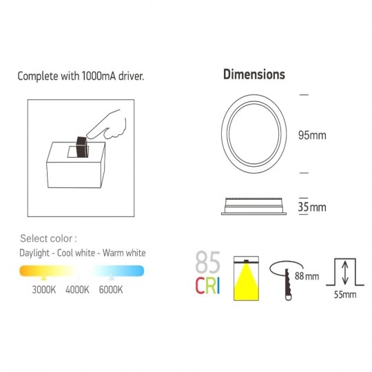 Downlight  LED - 10W - OSRAM CHIP DURIS E 2835 - CCT - UGR17