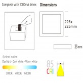 Plafonnier LED 20W - Carré Inox - CCT - OSRAM CHIP DURIS E 2835