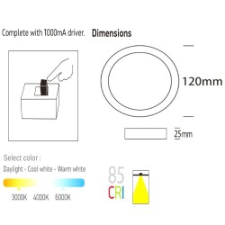 8W LED Ceiling Light - Circular Stainless Steel - CCT - OSRAM CHIP DURIS E 2835