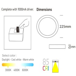 20W LED Ceiling Circular Surface  Stainless Steel - CCT