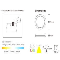 Downlight LED 20W  - OSRAM CHIP DURIS E 2835 - CCT - UGR17