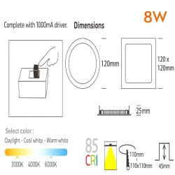 8W LED Circular Downlight Slim - Stainless Steel - CCT - OSRAM CHIP DURIS E 2835