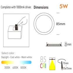 5W LED Circular Downlight Slim - Stainless Steel - CCT- OSRAM CHIP DURIS E 2835