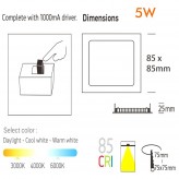 5W LED Square Downlight Slim  Stainless Steel - CCT- OSRAM CHIP DURIS E 2835