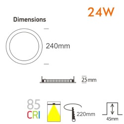 Painel Slim LED Circular 24W - OSRAM CHIP DURIS E 2835