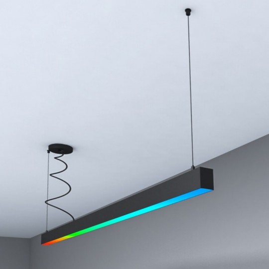 Lâmpada linear Pendente LED RGB+WITE  - MUNIQUE SLIM PRETO - 0,5m - 1m - 1,5m - 2m - IP54