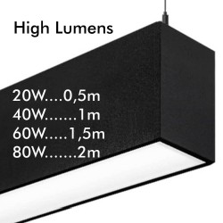 Lâmpada linear Pendente - MUNIQUE PRETO - 0,5m - 1m - 1,5m - 2m - IP20