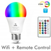 Ampoule LED 10W SMART Wifi RGB+CCT + Télécommande - A60 Dimmable - E27