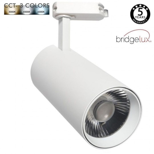 Spot LED 30W MAYA Blanc Rail Monophasé - CCT - DOB Driverless - CRI +90