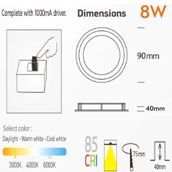 Downlight LED 8W Circular - OSRAM CHIP DURIS E 2835 - CCT - UGR19