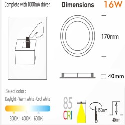 Downlight LED 16W Circular - OSRAM CHIP DURIS E 2835 - CCT - UGR19