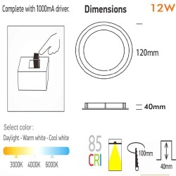 Downlight LED 12W Circular - OSRAM CHIP DURIS E 2835 - CCT - UGR19