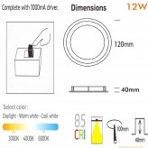 Downlight LED 12W Circulaire - OSRAM CHIP DURIS E 2835 - CCT - UGR19