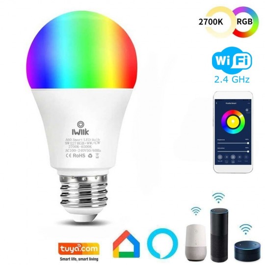 10W SMART Wifi RGB+CCT LED Bulb - A60 Dimmable - E27