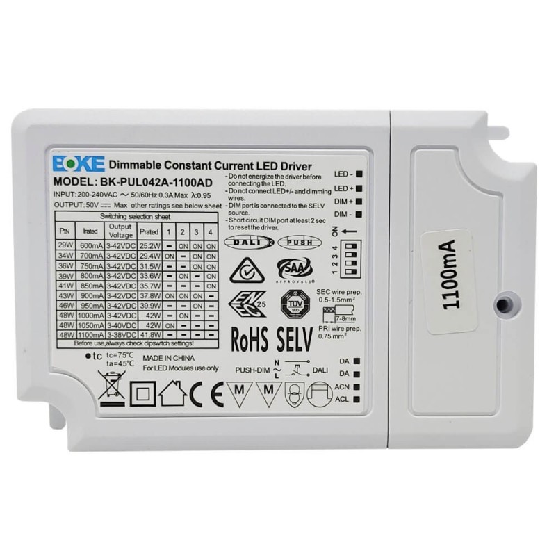 Driver regulable DALI 42W - 3v-42v - 600mA-1100mA - IP20