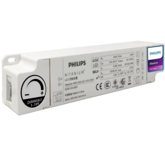 Driver REGULÁVEL  XITANIUM Philips Luminárias LED de 44W - 1050mA -  - 1-10V  -  5 anos Garantia