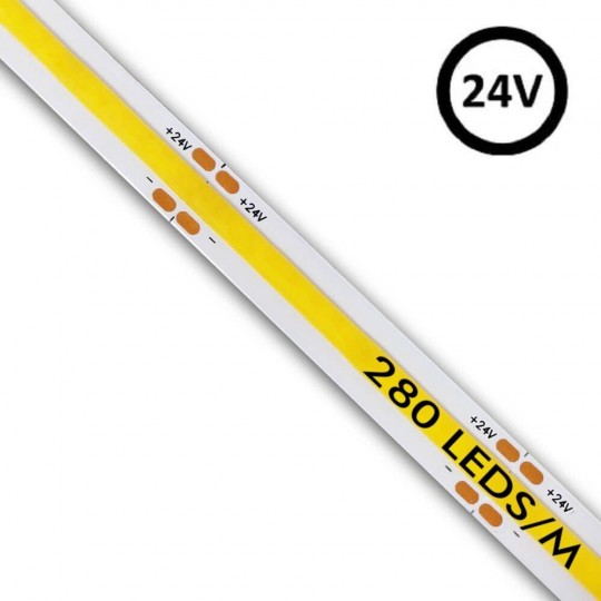 Ruban LED COB 24V | 280 LED/m | 5m | FLIP CHIP | 1320Lm | 12W/M | CRI90 | IP20