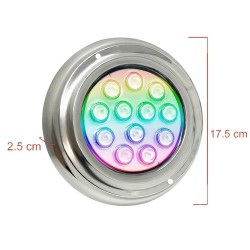 Foco Led Submersíveis  RGB - 36W - DC12V -  IP68 - Aço inoxidável