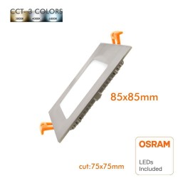 Painel LED Slim 5W Quadrada Inox - CCT - OSRAM CHIP DURIS E 2835