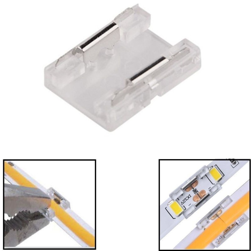 Conector Transparente para unión tiras LED COB + SMD - 10mm - IP20