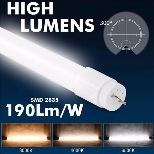 Tubo LED 25W Vidro 150cm T8 - 160 Lm/W - MAX LUMENS - 4000Lm