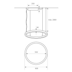 Lâmpada LED Pendente Circular Preto - 37W - SPACE  ENUS - 60cm