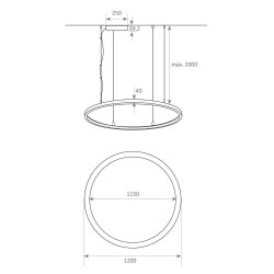 Lâmpada LED Pendente Circular Preto - 77W - SPACE  VENUS - 120cm