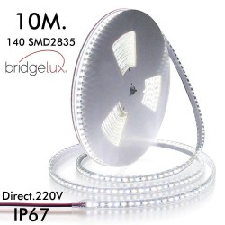 Tira LED 220V | 140xLED/m | 10m | SMD2835 | 3040Lm | 19W/M | IP67