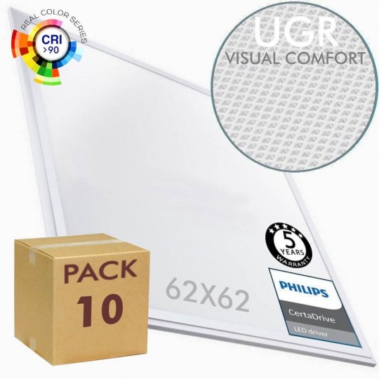 PACK 10 LED Panel 62x62 44W - Philips CertaDrive - UGR17 -  CRI+92