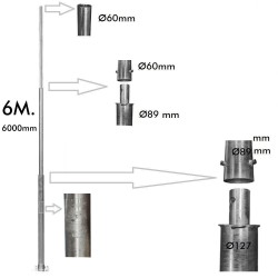 Galvanized post for lampposts - Troncoconical - 6 Meters