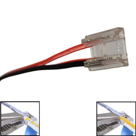 Connecteur Transparent pour Rubans LED COB + SMD - 8mm - 10mm - Câble 1 mètreIP20