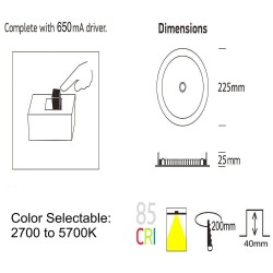 Painel LED Circular 24W con Detector de Movimiento - CCT - OSRAM CHIP