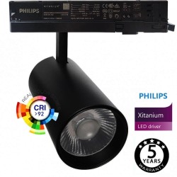 Foco LED 40W - 34W MAYA Negro Carril TRIFÁSICO DRIVER PHILIPS - CRI+92 - UGR13 - HIGH LUMEN 140Lm/W