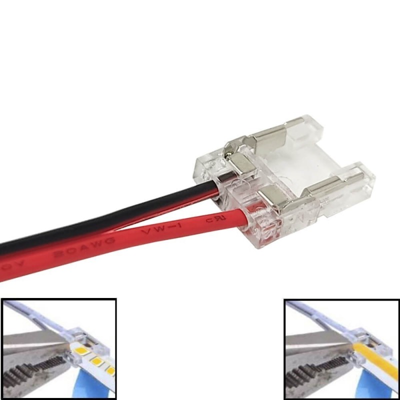 Conector transparente para fitas LED COB + SMD  - 10mm - IP20